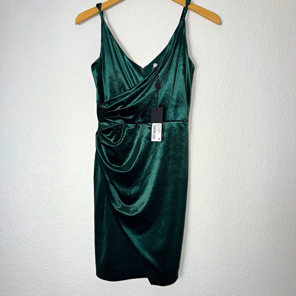 Gianni Bini Green Emerald Velvet Cowl Neck Draped Midi Dress Size 2